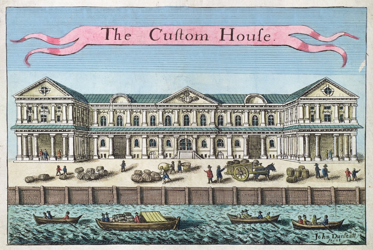 Alfândega, de "Um livro das perspectivas dos lugares notáveis em e sobre a cidade de Londres", c.1700 de Robert Morden