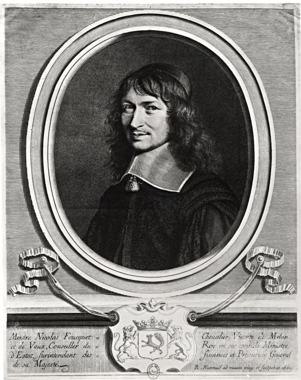 Retrato de Nicolas Fouquet (1615-80) 1662 (gravura) (foto a p-b) de Robert Nanteuil