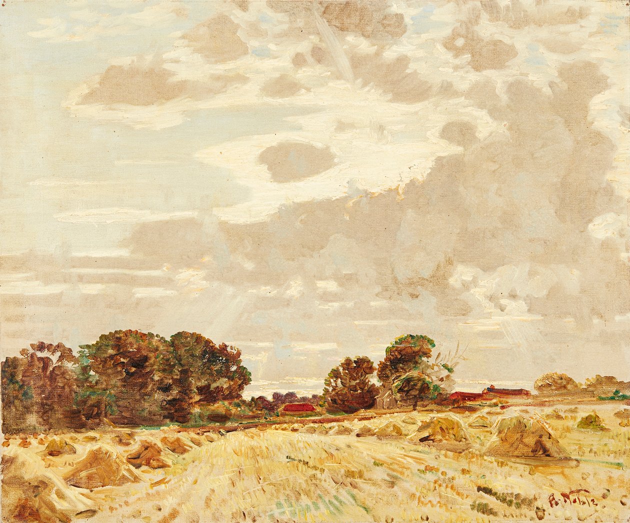 Harvest At the Knowes, East Linton (óleo sobre tela) de Robert Noble