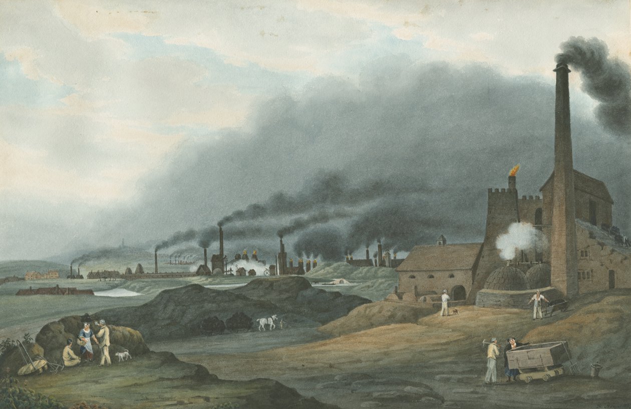 Bilston - Bradley Iron Works: pintura a aquarela, 1837 de Robert Noyes