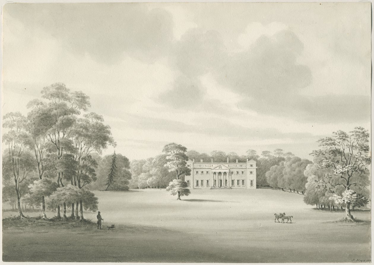 Chillington Hall: desenho sépia de Robert Noyes