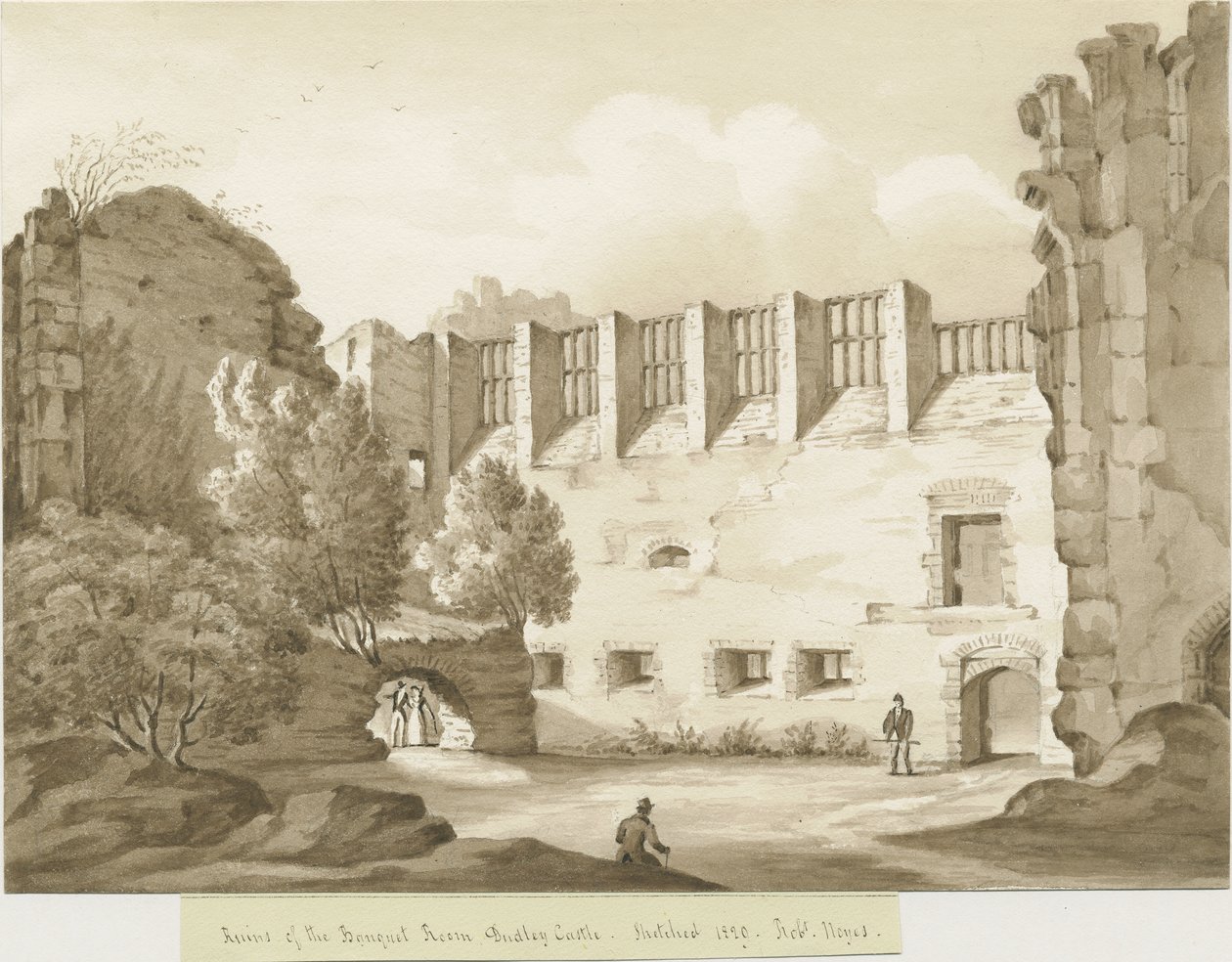 Dudley Castle - The Keep: desenho em sépia de Robert Noyes