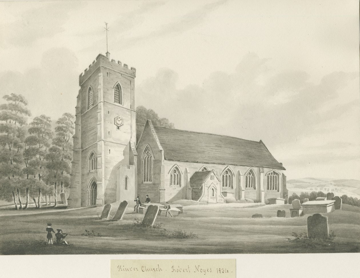 Igreja Kinver: desenho sépia de Robert Noyes