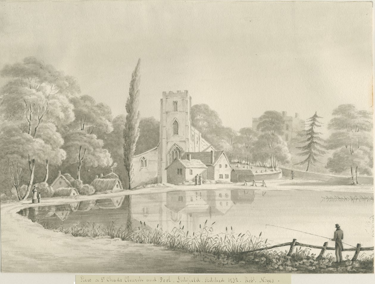 Lichfield - Igreja de São Chade: desenho em sépia de Robert Noyes
