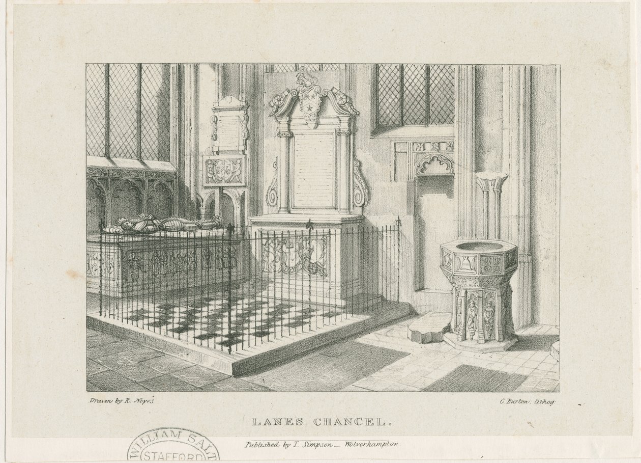 Wolverhampton - &39;Lanes Chancel&39; na Igreja de São Pedro: litografia, sd [c 1844] (impressão) de Robert Noyes