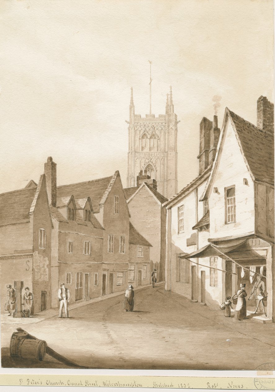 Wolverhampton - Igreja de São Pedro: desenho em sépia, 1838 de Robert Noyes