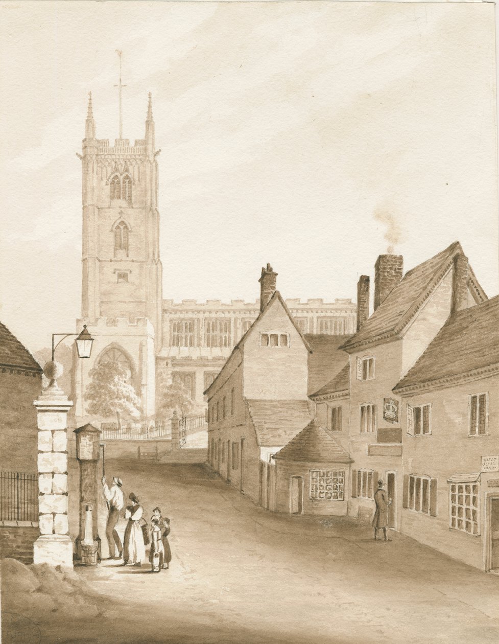 Wolverhampton - Igreja de São Pedro: desenho em sépia, 1838 de Robert Noyes