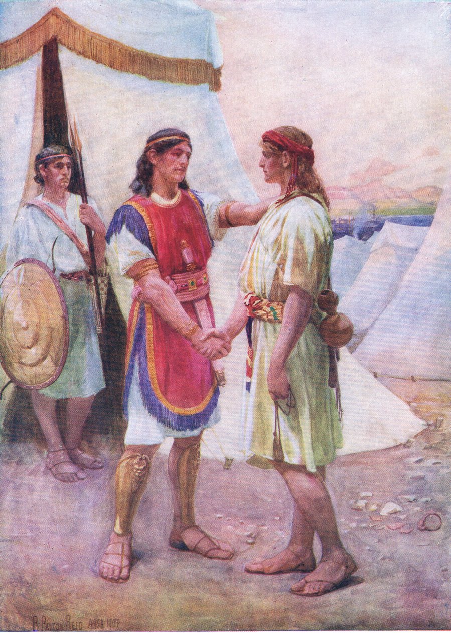 David e Johnathan, de The Bible Picture Book publicado por Thomas Nelson, c.1950 (litho) de Robert Payton Reid