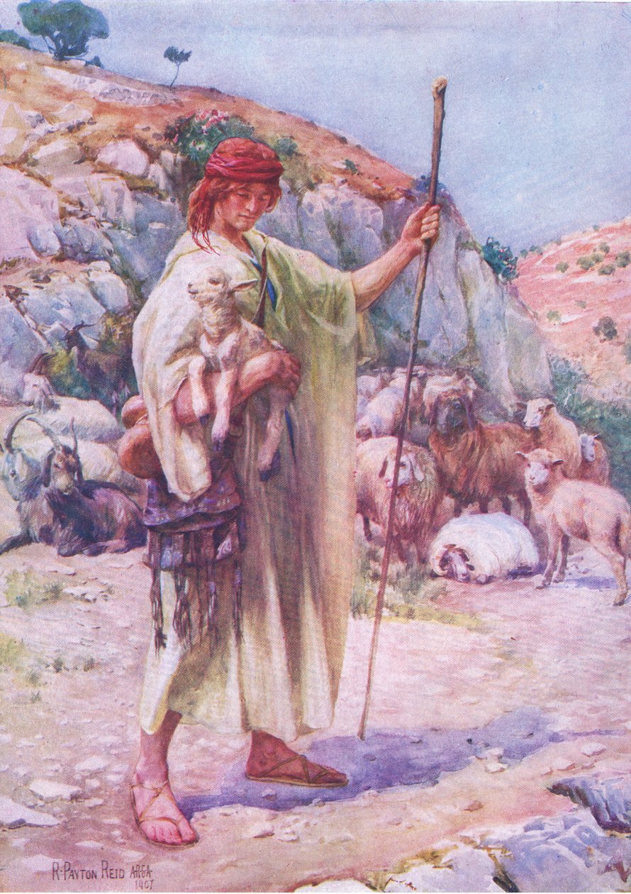 David, o Pastor, de The Bible Picture Book publicado por Thomas Nelson, c.1950 (litho) de Robert Payton Reid