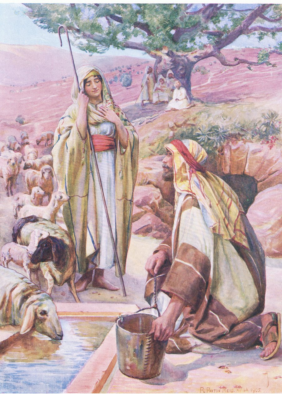 Rachel no poço, do livro de imagens da Bíblia publicado por Thomas Nelson, c.1950 de Robert Payton Reid