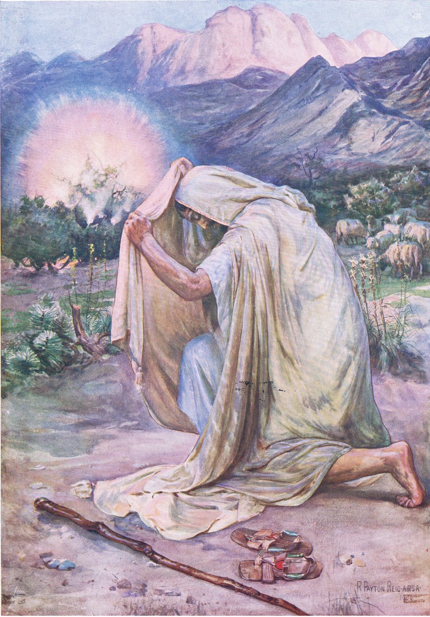 A sarça ardente, de O Livro de Gravuras da Bíblia, publicado por Thomas Nelson, c.1950 de Robert Payton Reid
