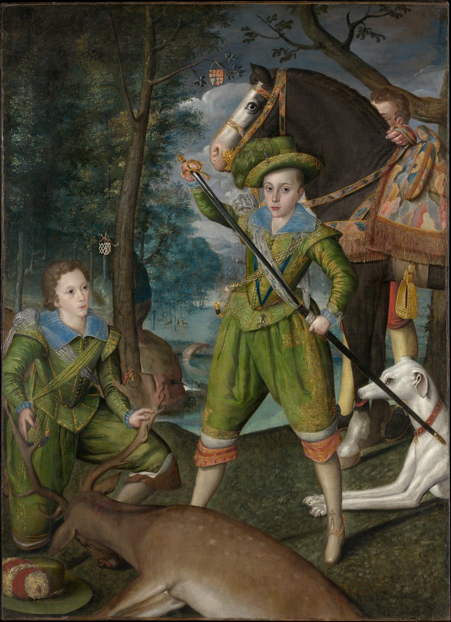 Henry Frederick (1594-1612), príncipe de Gales, com Sir John Harington (1592-1614), no campo de caça de Robert Peake the elder