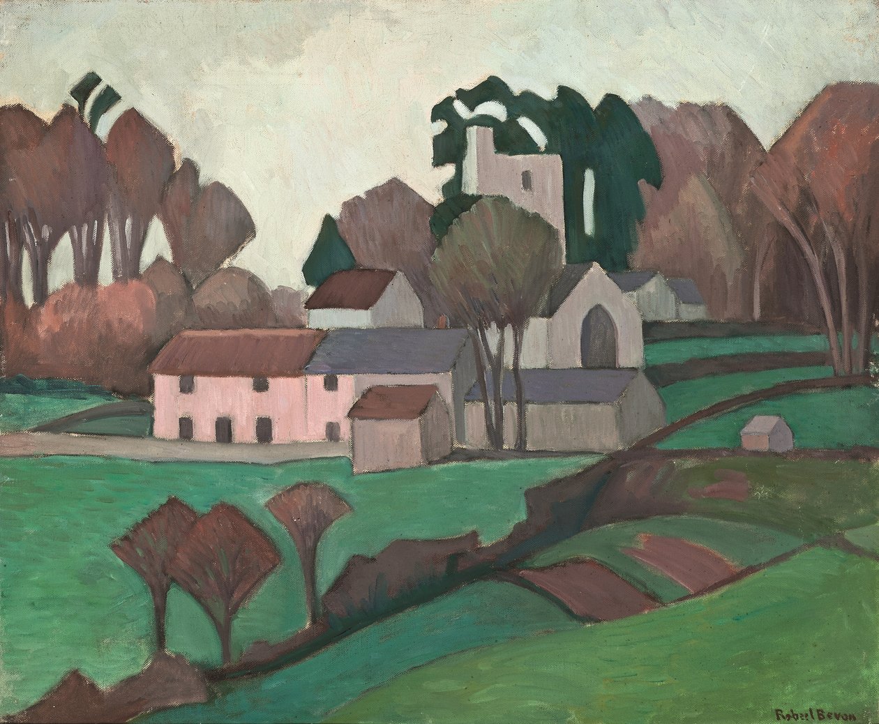 Igreja de Clayhidon (óleo sobre tela) de Robert Polhill Bevan