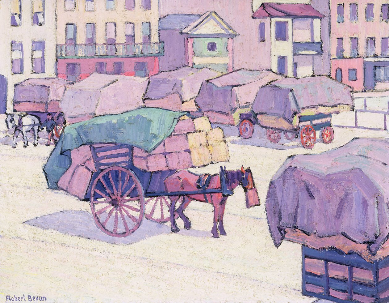 Hay Carts, Cumberland Market (óleo sobre tela) de Robert Polhill Bevan
