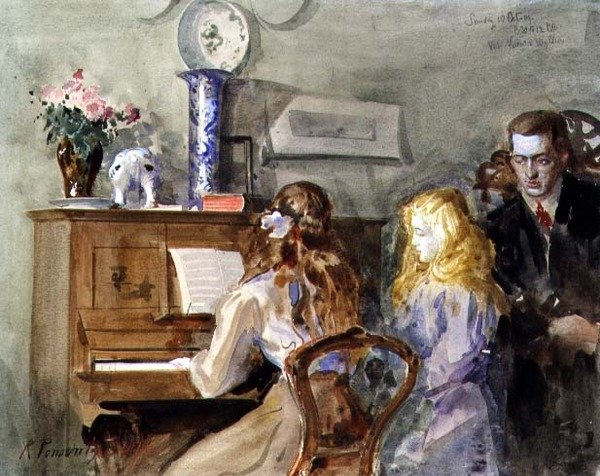 Os filhos do Artista ao redor do Piano de Robert Ponsonby Staples