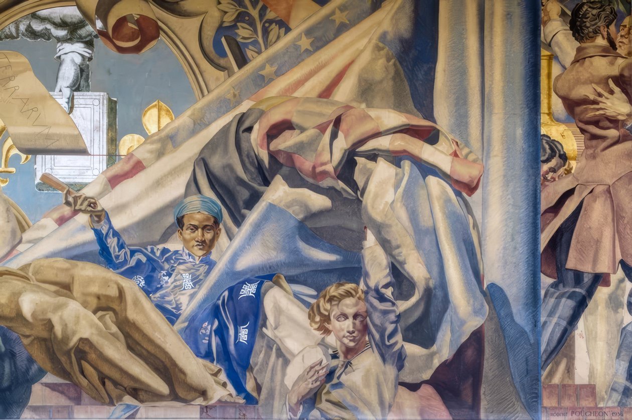 França, Paris, prefeitura anexa do 14º distrito, pintura mural, Poughéon de Robert Poughéon