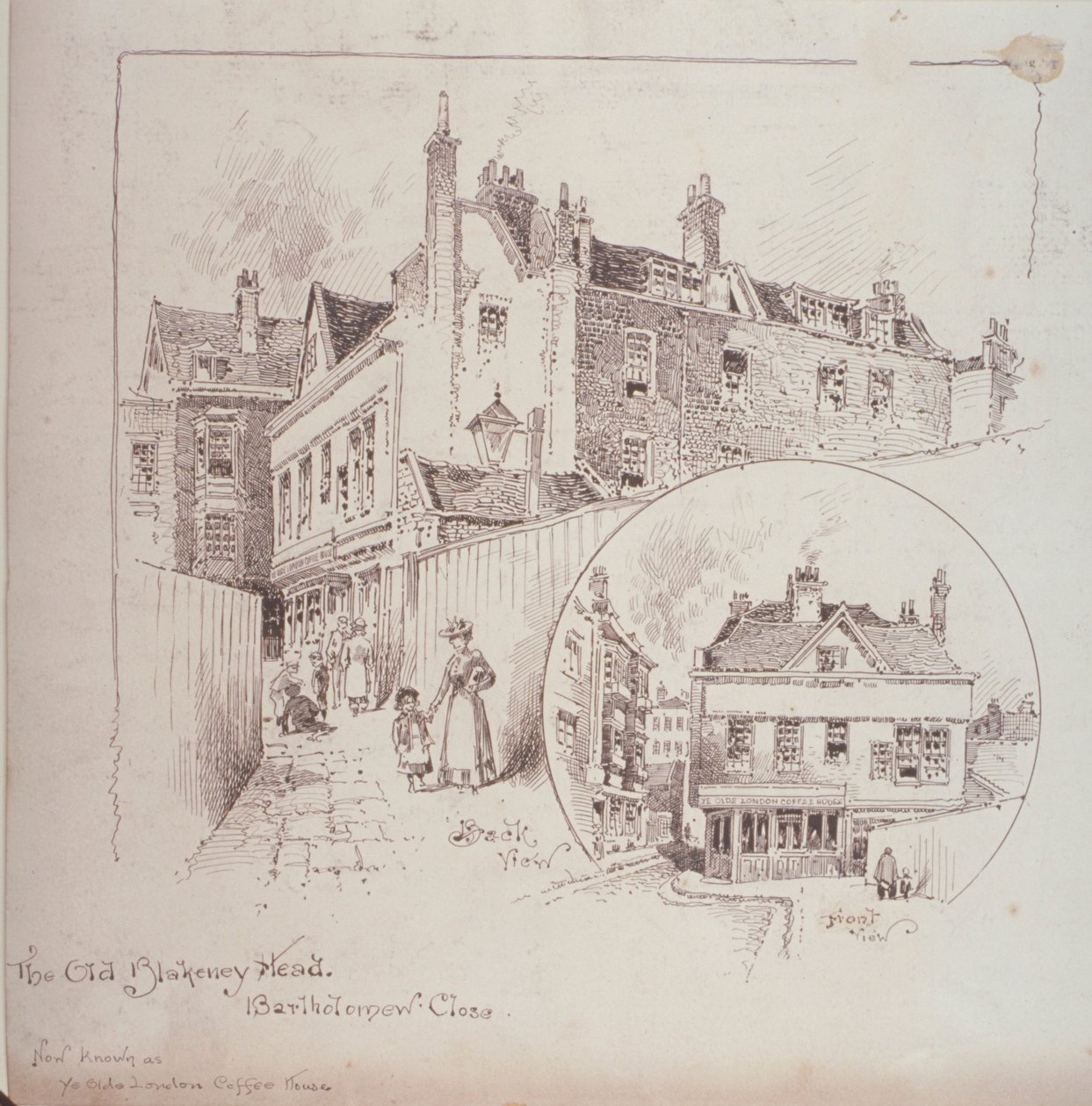 Vista traseira, de, a, antigas, Blakeney, cabeça, hospedaria, Bartholomew, perto, londres, c.1900 de Robert Randoll