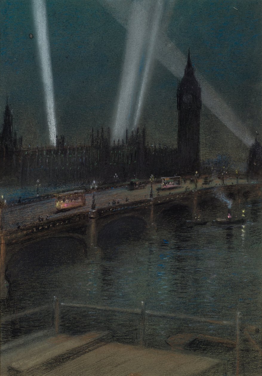 Holofotes de guerra sobre a ponte de Westminster de Robert Randoll