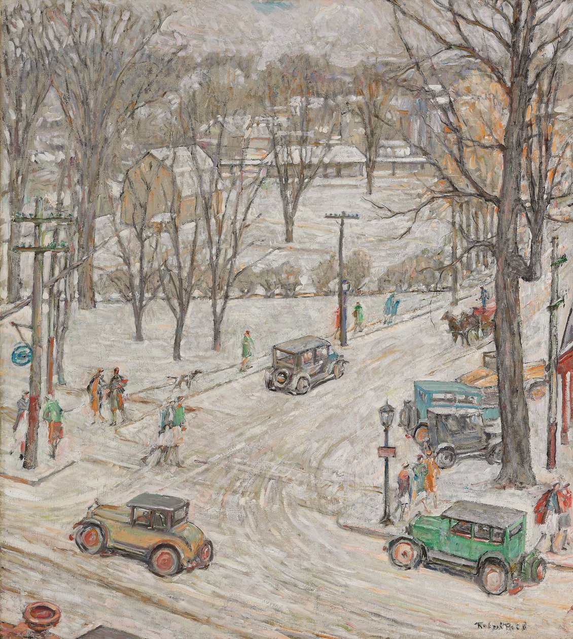 Cena de rua no inverno (óleo sobre tela) de Robert Reid
