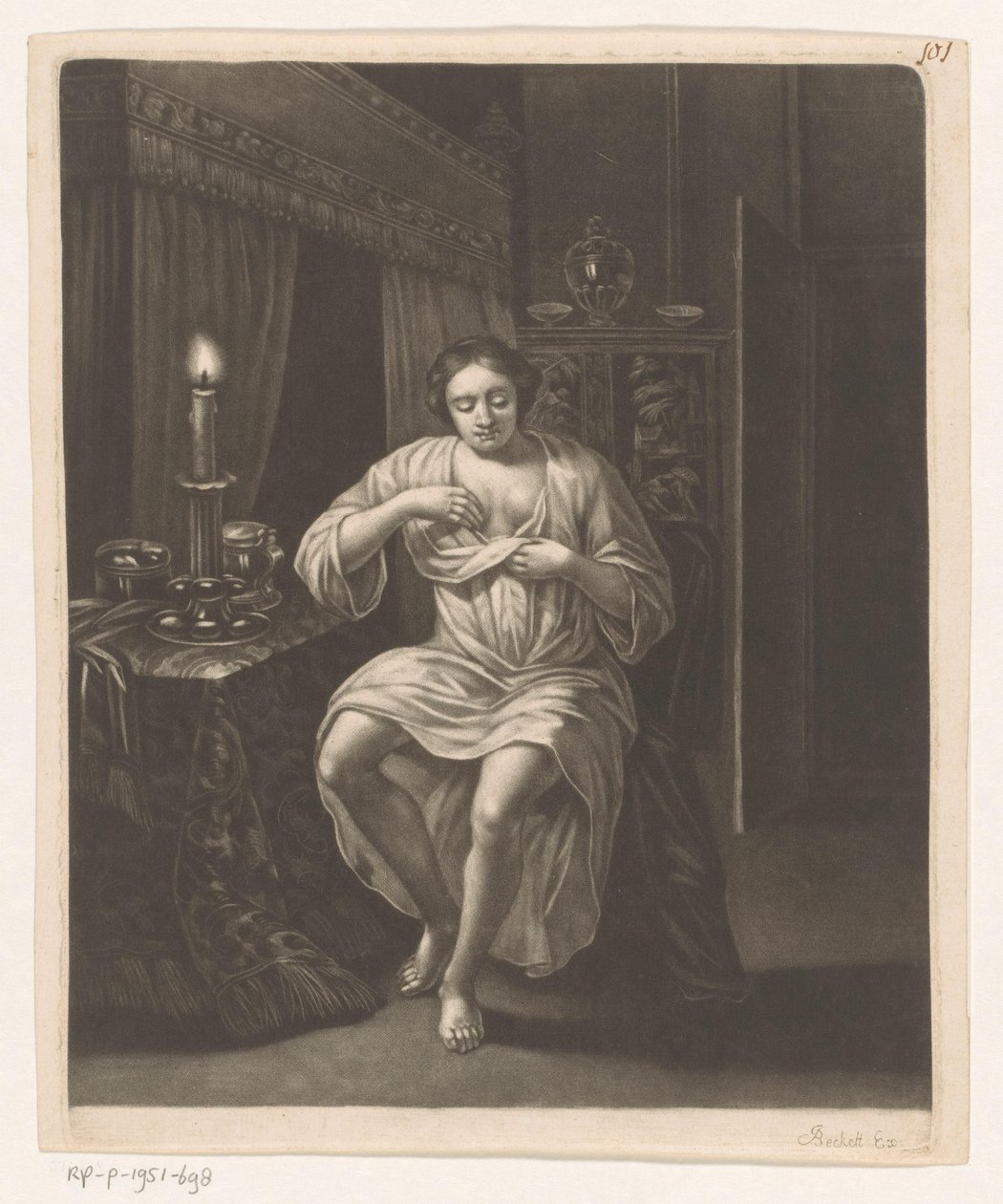 mulher arrumando de Robert Robinson (attributed to)