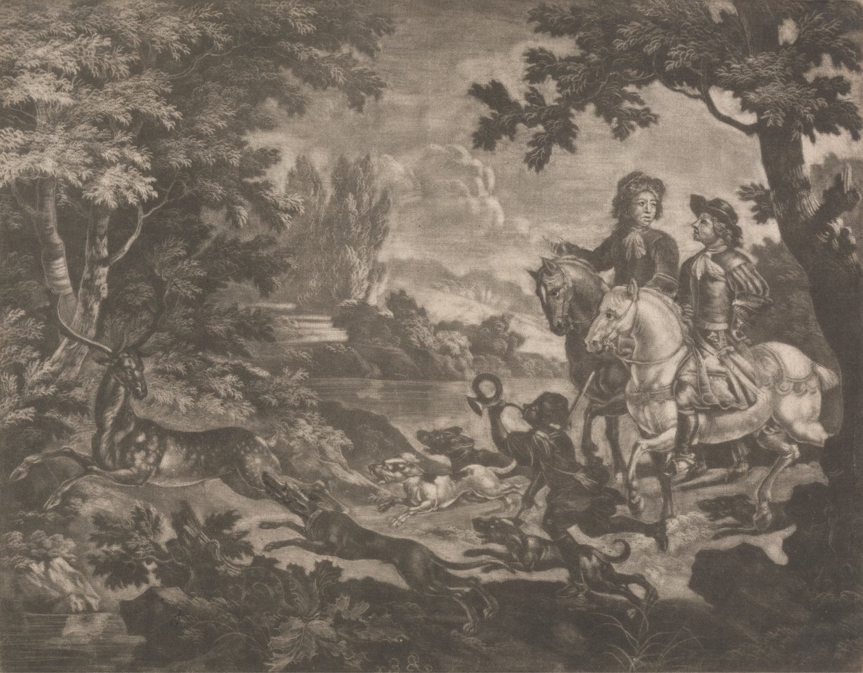 Caçadores a perseguir um veado de Robert Robinson