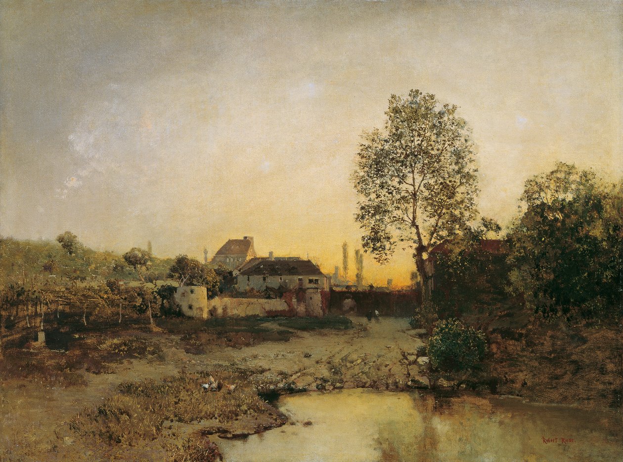 Paisagem com lagoa e fazendas de Robert Russ