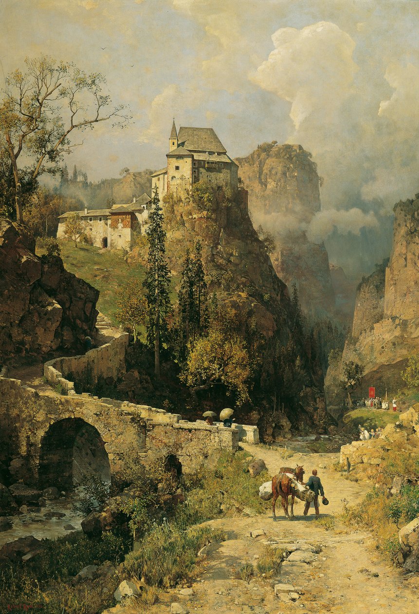 Desfiladeiro e ermida de San Romedio perto de Val di Non de Robert Russ