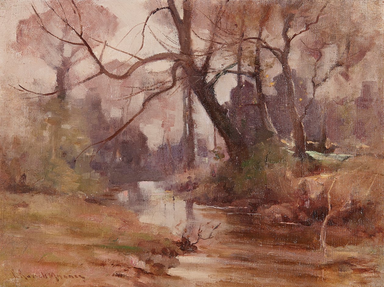 Uma limpeza silenciosa à beira do rio (óleo sobre tela) de Robert Russell MacNee