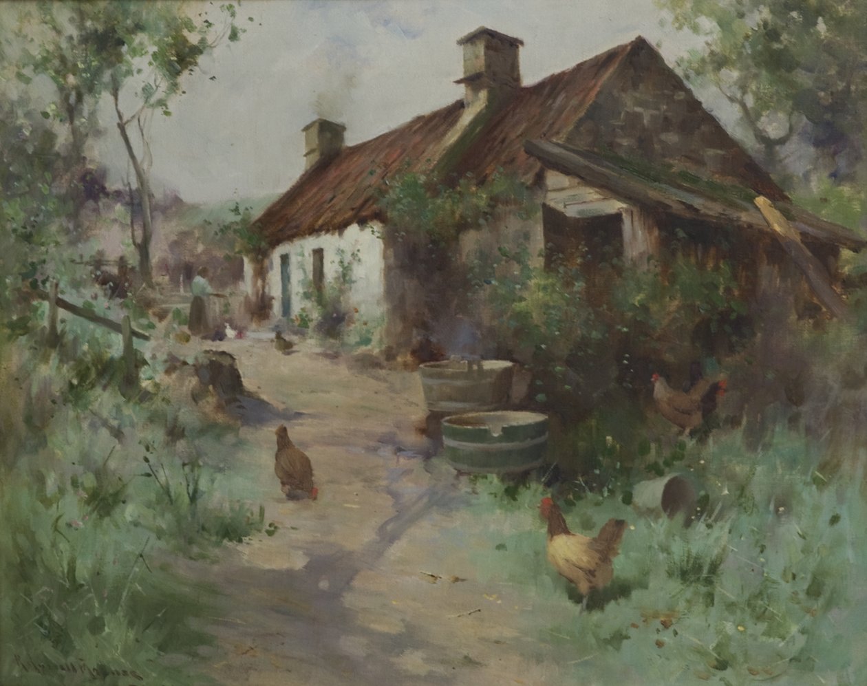Bothy with Poultry (óleo sobre tela) de Robert Russell MacNee