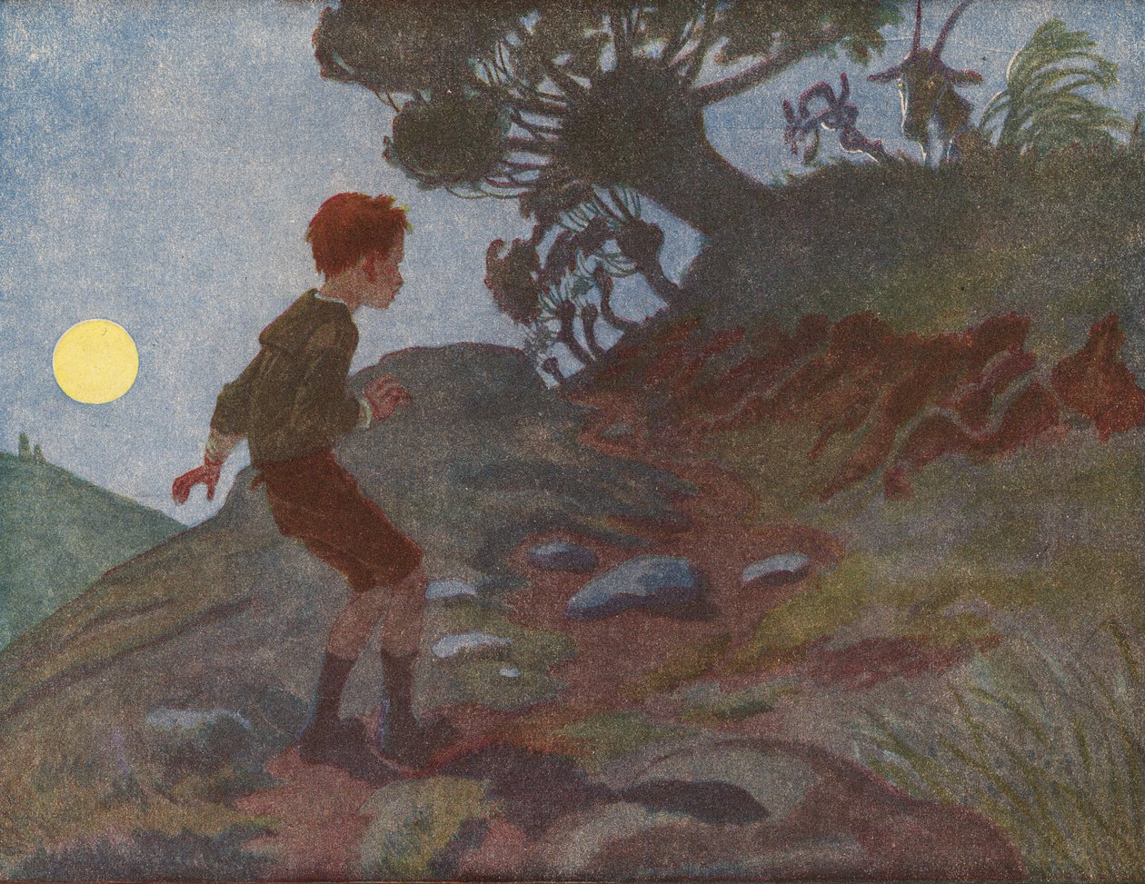 Um rapaz com medo do escuro (litografia a cores) de Robert Salles