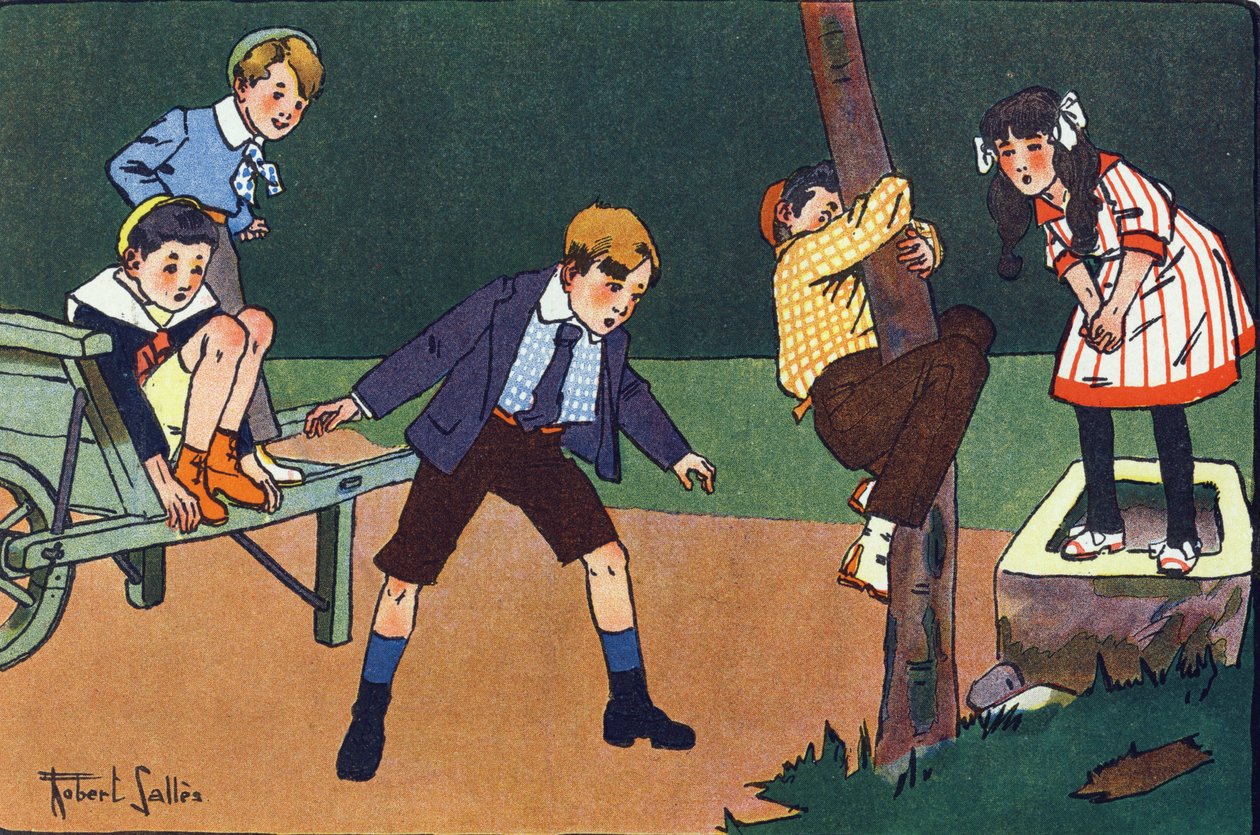 Um poleiro para gatos. Gravação em "O que estamos a jogar? "por E. Weber com desenhos a aguarela de Robert Salles (1871-1929). Librairie Garnier Freres, Paris de Robert Salles