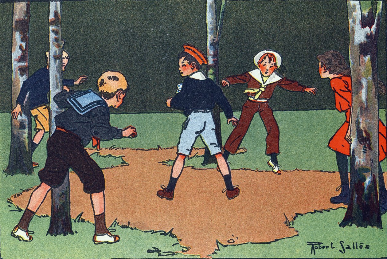 Quatro esquinas. Gravação em "O que estamos a jogar? "por E. Weber com desenhos a aguarela de Robert Salles (1871-1929). Librairie Garnier Freres, Paris de Robert Salles