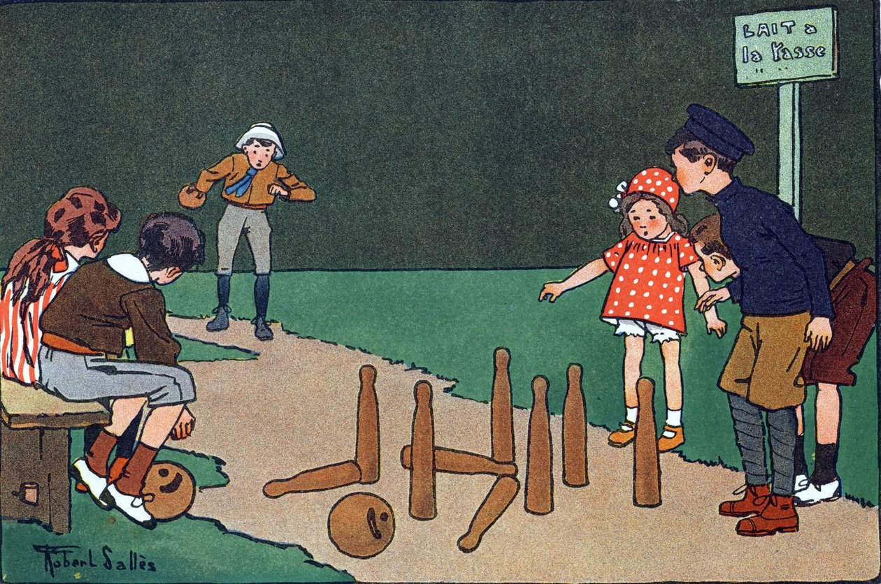 A pista de bowling. Gravação em "O que estamos a jogar? "por E. Weber com desenhos a aguarela de Robert Salles (1871-1929). Librairie Garnier Freres, Paris de Robert Salles