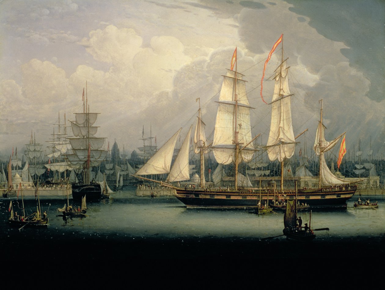 Four-Masted Clipper navio no porto de Liverpool, c.1810 de Robert Salmon
