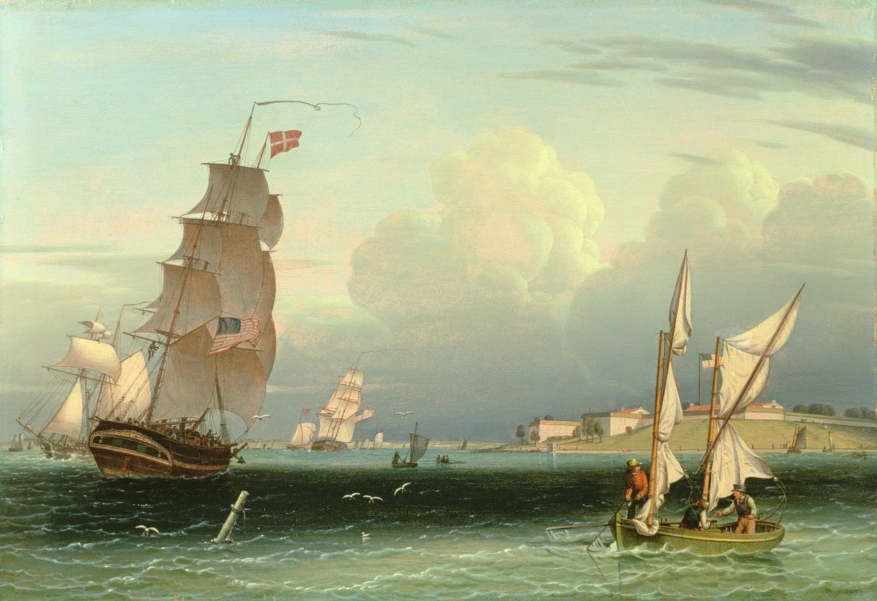 Navio saindo, Fort Independence, Porto de Boston, 1832 de Robert Salmon