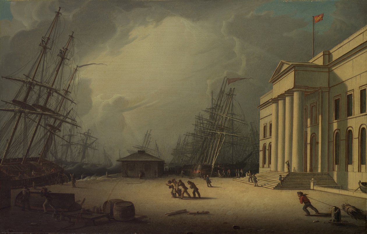 A Alfândega em Greenock, Escócia, 1828. de Robert Salmon