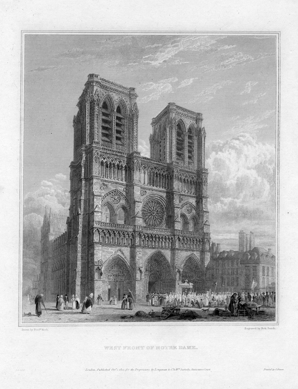 Frente oeste de Notre Dame, Paris, França, 1822 de Robert Sands