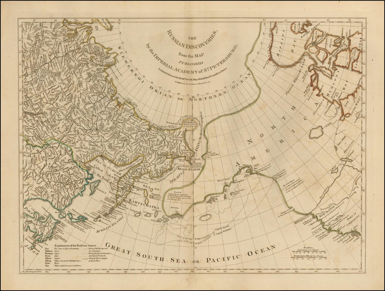 Mapa de 1775 - Os Descobrimentos Russos, do Mapa Publicado pela Academia Imperial de São Petersburgo de Robert Sayer