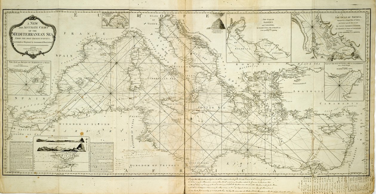 Uma nova e precisa carta do Mar Mediterrâneo a partir dos mais recentes levantamentos, verificados e regulados por observações astronómicas de Robert Sayer