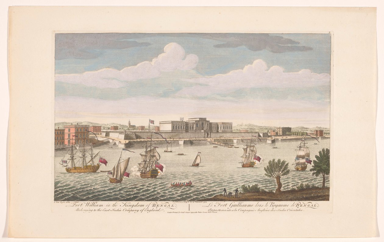 Vista de Fort William em Calcutá Fort William no reino de Bengala. Pertencente à Companhia das Índias Orientais da Inglaterra (título no objeto) Liquidações do VOC (título da série) de Robert Sayer