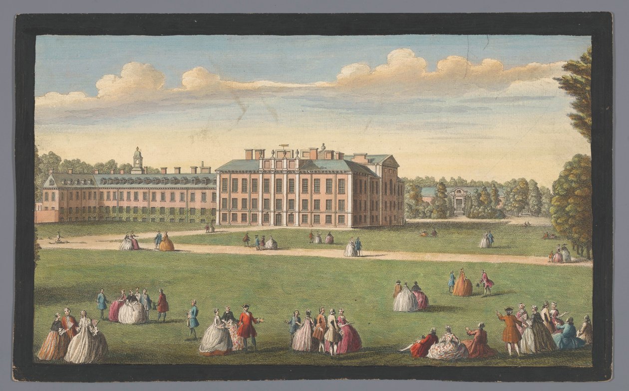 Vista do Palácio de Kensington em Londres Uma vista frontal do Palácio Real de Kensington (título no objeto) Londres (título da série) de Robert Sayer
