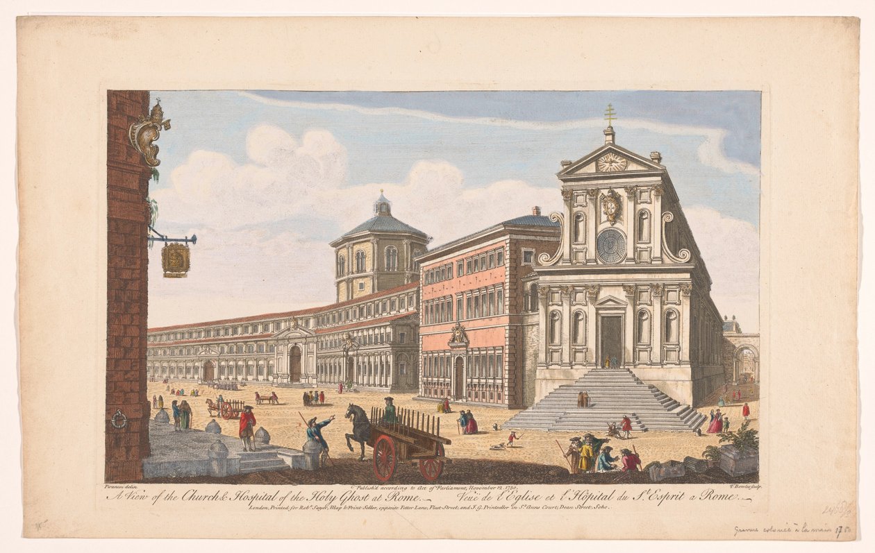 Gezicht op de kerk Santo Spirito em Sassia te Rome
Uma vista da Igreja e Hospital do Espírito Santo em Roma (título sobre o objecto)
Roma (título da série) de Robert Sayer