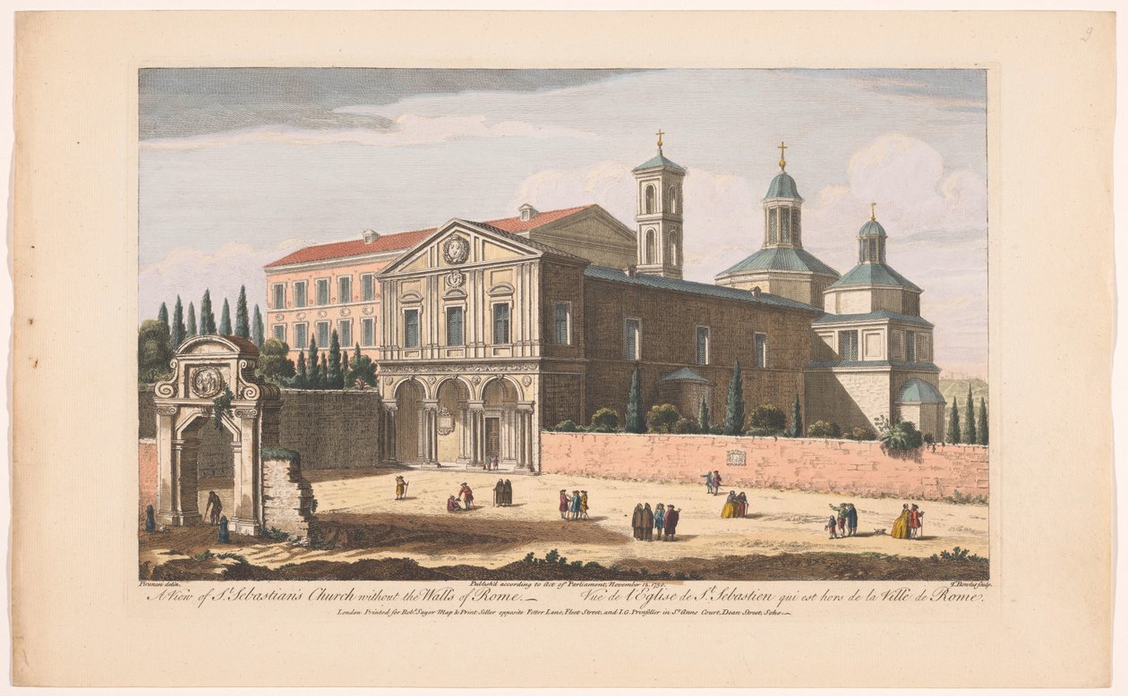 Vista da Igreja de São Sebastião Fora dos Muros em Roma Uma vista da Igreja de São Sebastião sem as Muralhas de Roma (título no objeto) Roma (título da série) de Robert Sayer