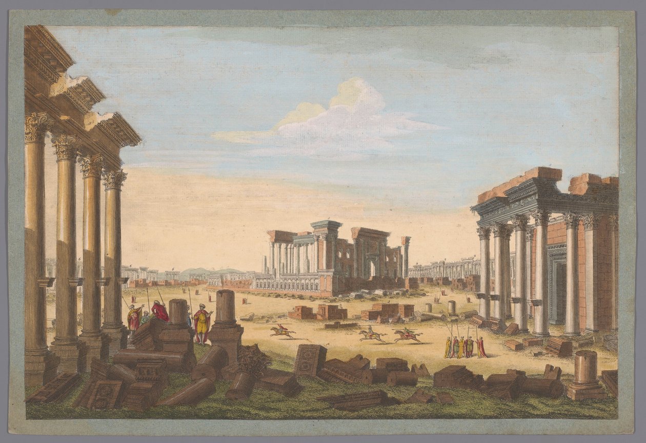 Vista das ruínas de monumentos em Palmyra vista do lado noroeste
Uma perspectiva geral de Palmira do noroeste (título sobre o objecto) de Robert Sayer