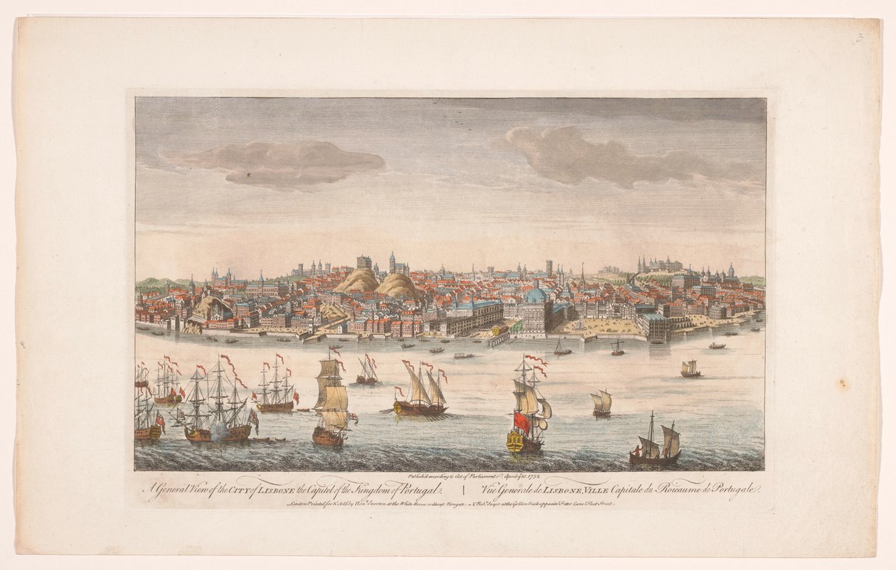 Vista da cidade de Lisboa Uma vista geral da cidade de Lisboa a capital do reino de Portugal (título no objeto) Madrid e Lisboa (título da série) de Robert Sayer