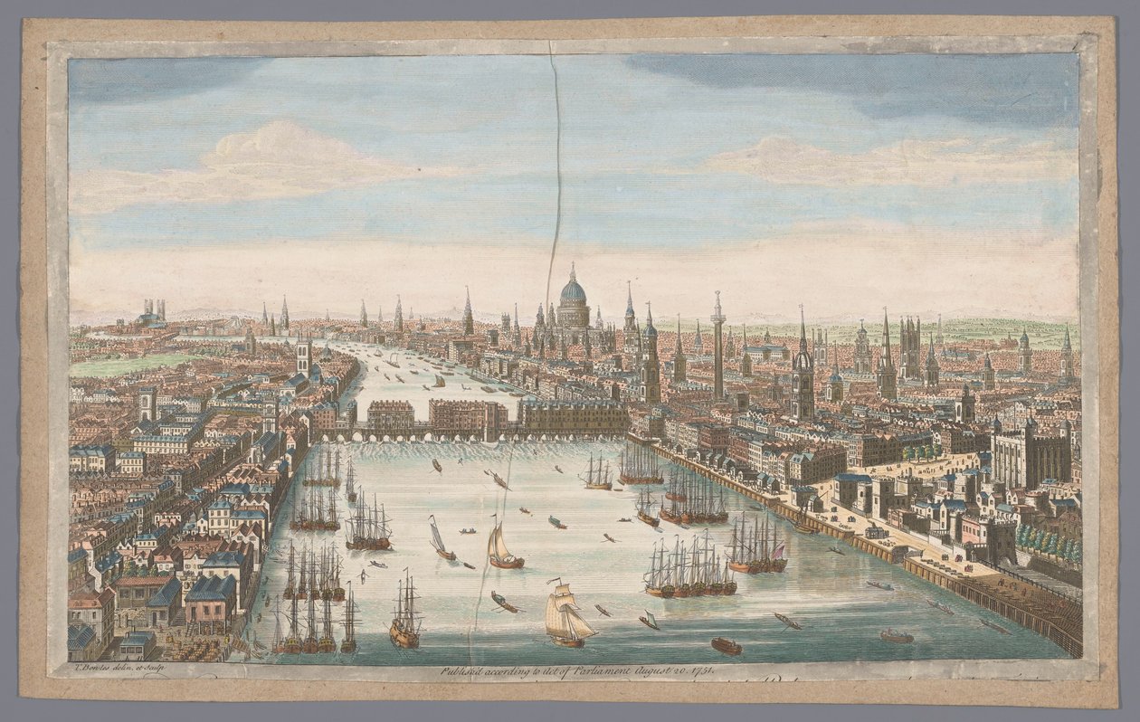 Vista da cidade de Londres Uma visão geral da cidade de Londres, junto ao rio Tamisa (título no objeto) Londres (título da série) de Robert Sayer