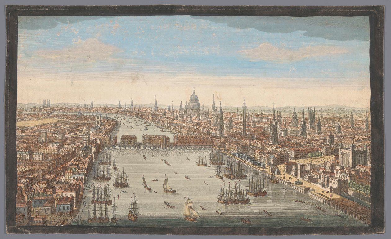 Vista da cidade de Londres Uma visão geral da cidade de Londres, junto ao rio Tamisa (título no objeto) Londres (título da série) de Robert Sayer