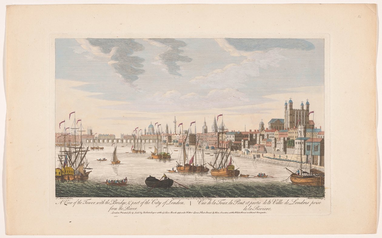 Gezicht op de stad Londen gezien vanaf de rivier de Theems
Uma vista da Torre, com a Ponte, & parte da cidade de Londres. A partir do rio (título sobre o objecto)
Londen (título da série) de Robert Sayer