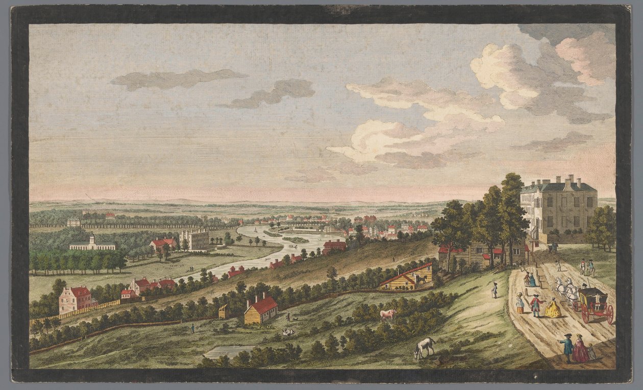 Vista da cidade de Richmond no rio Tamisa Uma vista oeste de Richmond & c. em Surry, da Star and Garter on the Hill (título no objeto) Tamisa (título da série) de Robert Sayer