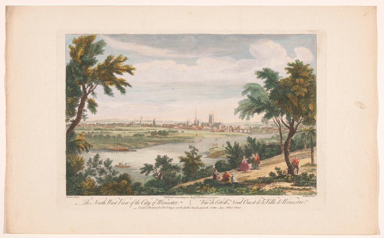 Vista da cidade de Worcester A vista noroeste da cidade de Worcester (título no objeto) de Robert Sayer